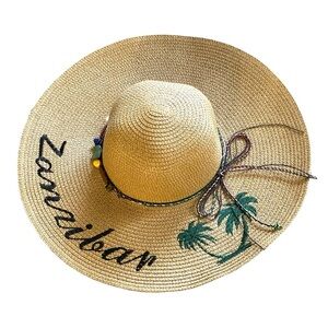 Wide Brim Hat Sun Straw Floppy Hat Zanzibar Safari Travel Beach Hat Boho Gift
